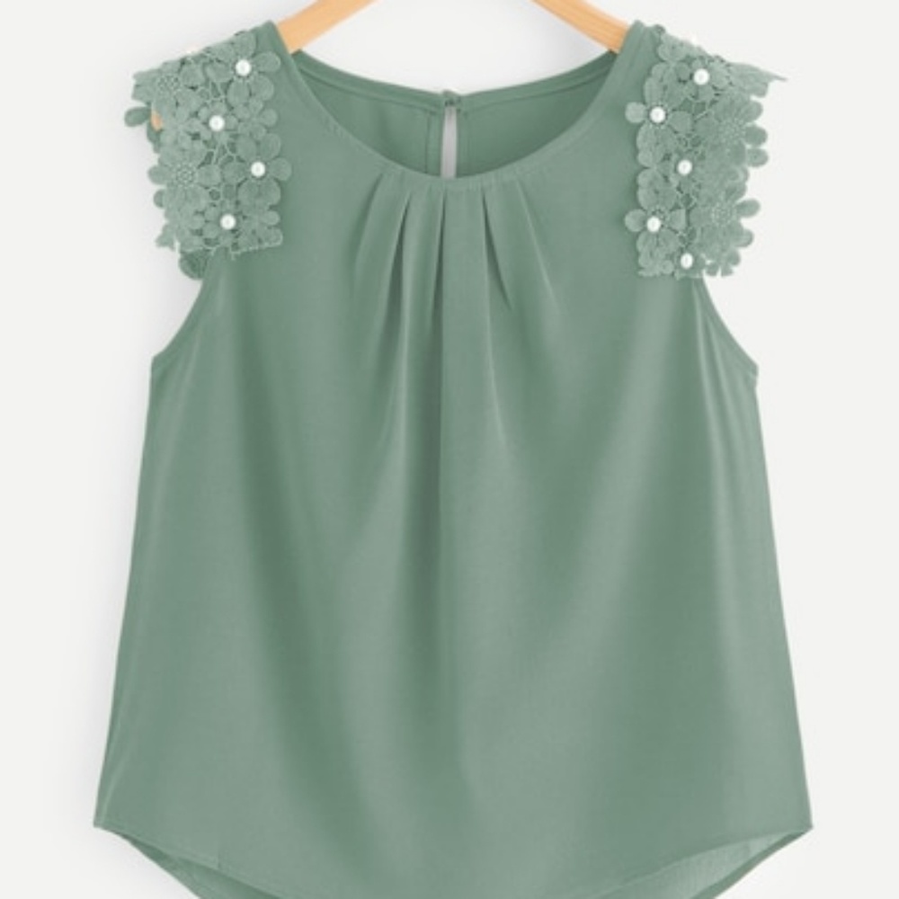 Shein Crochet Pearl Beaded Sleeve Blouse.